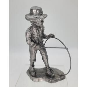 VTG Michael Ricker Pewter Boy Sculpture Victorian Times Hoop Roller Game Signed